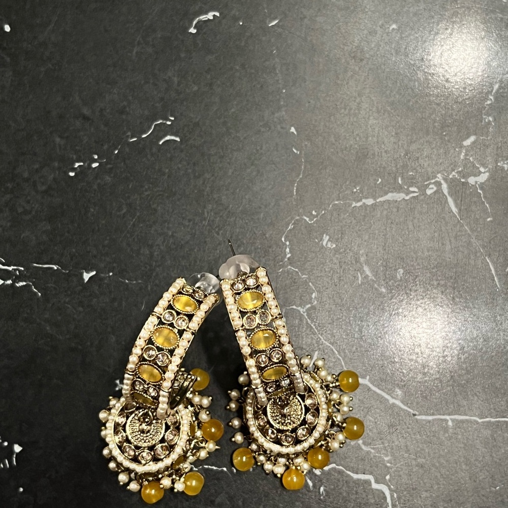 Elegant Gold and Yellow Beaded Earrings